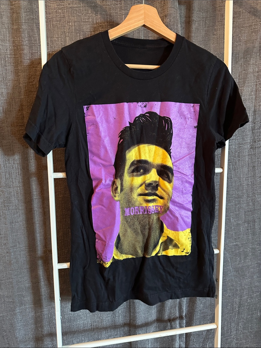 Morrissey Black Short Sleeve Tee with Purple & Yellow Graphic Unisex XS/S